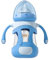 Oberni Glas Baby Babyflaschen 240ml mit Silikon Sauger für Neugeborene ab 6 Monat, Anti-Colic Milchflasche mit Luftfrei Beschwerter Strohhalm, Griffe und Ärmel, Blau