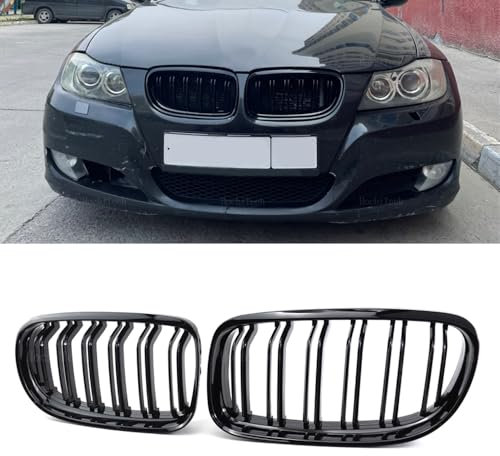 YIRGGO Nieren Kühlergrill Streifen 3er E90, Zubehör Sport Frontgrill, Glanz Schwarz für E91 LCI 323i, 325i, 328i, 330i, 335i (2009-2012 LCI, Doppelsteg)