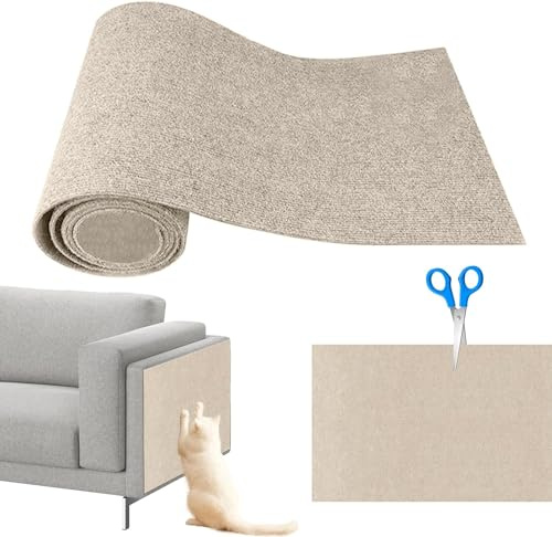 NATUYA Self-Adhesive Cat Scratcher Mat, (Cream, 40 * 100CM) | Trimmable Cat Carpet, Replacement for Cat Tree Shelves, Cat Couch Protector, for Wall Furniture and Scratcher Posts