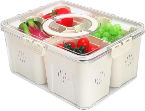 Airtight Fruit Storage Containers for Fridge with Lids & Handle, BPA-Free Food Storage Container with 4 Removable Colanders, Berry Vegetable Fresh Produce Saver, Refrigerator Organizer Bins