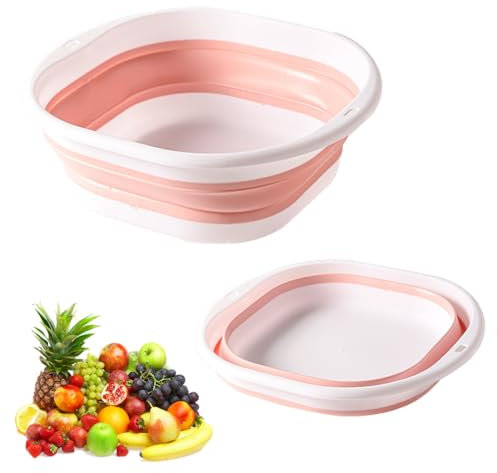 ruitao Collapsible Washing Up Bowl - Folding Hand Wash Basin, Plastic Washing Up Bowl, Retractable Water Storage Basin, Portable Food Storage Camping Bowl, Outdoor Travel Camping Hiking(pink) (M)