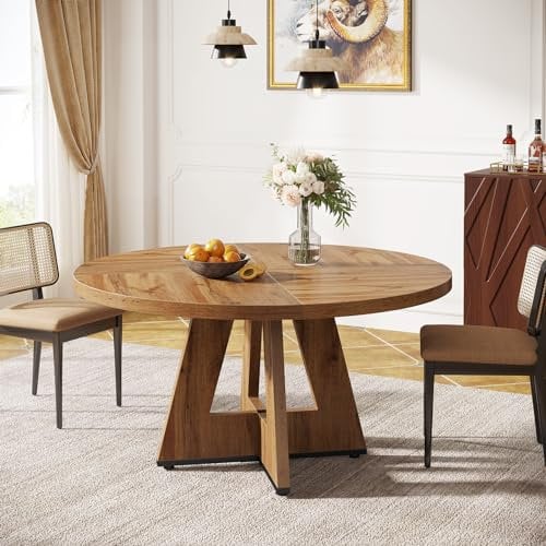 Tribesigns Round Dining Table, 120 cm Kitchen Table for 4 People, Farmhouse Round Table for Home Dining Room Living Room (Only Table)