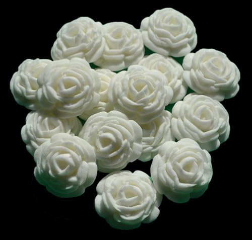 15 x Edible 3D Iced 30mm White Rose Roses Cupcake Toppers, Decorations Cake