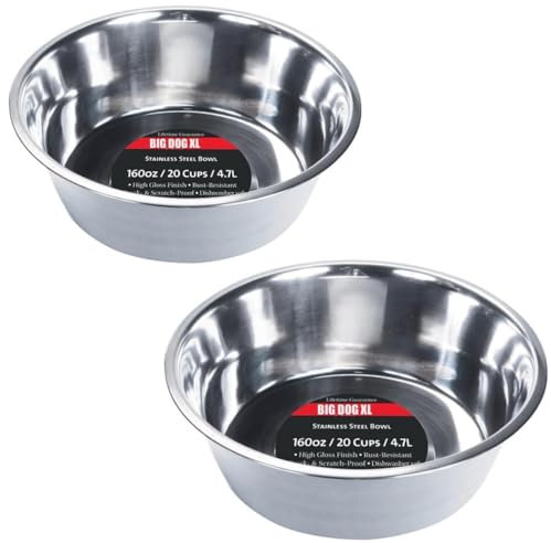 Rocky Mountain Goods Extra Large Dog Bowls for Big Dogs (Pack of 2) - 160oz / 20 Cups Stainless Steel Dog Bowl for Food or Water - Large Capacity - XL Indoor/Outdoor Dog Bowl - Easy Clean