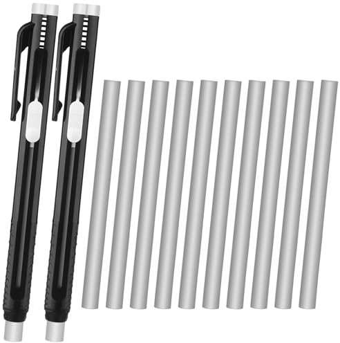Eersida 12 Pieces Retractable Mechanical Eraser Pen Bulks, Solid Black