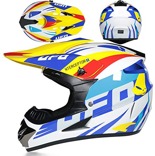 SMTSEC Motorradhelm Cross Damen Herren Full Face MTB Helm Motocross Helm DOT/ECE-Zertifizierter Mit Schutzbrillen Maske Handschuhe Downhill Helm Mopedhelm Schutzhelm Für Cruiser Chopper,White/B-L