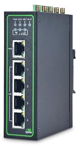 InHand Networks IR315, Industrial IoT 4G LTE VPN Router, 300Mbps Cellular + Wi-Fi, Dual SIM Slots, 5 Ethernet Port, Din-Rail Mounted, Support AT&T, T-Mobile & Verizon (LTE CAT 6 & Serial Port & GNSS)