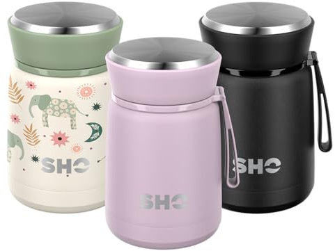 SHO Food Flask - Vacuum Insulated, Double Walled Stainless Steel Food Flask & Food Container - 10 Hours Hot & 20 Hours Cold - 530ml 800ml - BPA Free (Pale Lavender, 530ml)