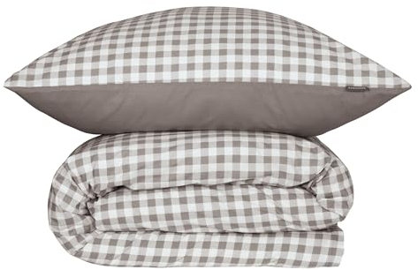 Schiesser Bettwäscheset Vichy | 2-teilig | Kariert | Renforcé | 100% Baumwolle | Oeko-Tex Zertifiziert | Reißverschluss | 135x200cm + 80x80cm | Grau