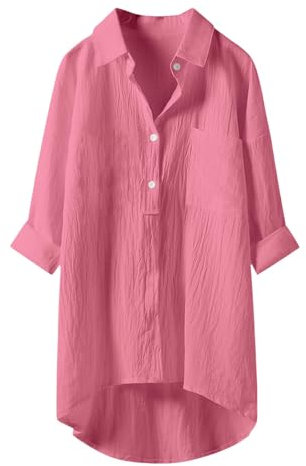 Angxiwan Todays Offers Special Deals Prime Deals Button Down Shirts for Women UK Lightweight Linen Cotton Blouse with Pocket Casual Loose Fit Long Sleeve Tunic Tops Oversized Todays Daily