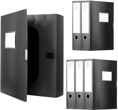 6 Stück A4 Archivbox Schwarz, 75mm Rücken, Dokumentenbox Kunststoff