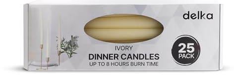 delka Tapered Dinner Candles – Long Burn 8 Hours, Unscented, Dripless, Smokeless – Elegant Table Candles for Weddings, Home Décor, Parties, Events & Holidays