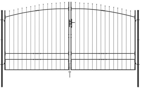 vidaXL Puerta de Jardín con Punta de Lanza Doble, Batiente Carbón, 4 x 2m | Hecha de Acero, Entrada Tradicional, Duradera y Resistente a los Rayos UV, Ideal para Espacios Exteriores, Seguridad en Te