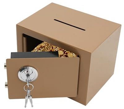 Tresor Safe mit Einwurfschlitz – Spartresor aus Stahl (4,6L) – Münzbetrieben, Mechanisches Schlüsselschloss, Diebstahlsicher – Für Zuhause/Büro/Reise – Wandmontage oder Freistehend – Gold