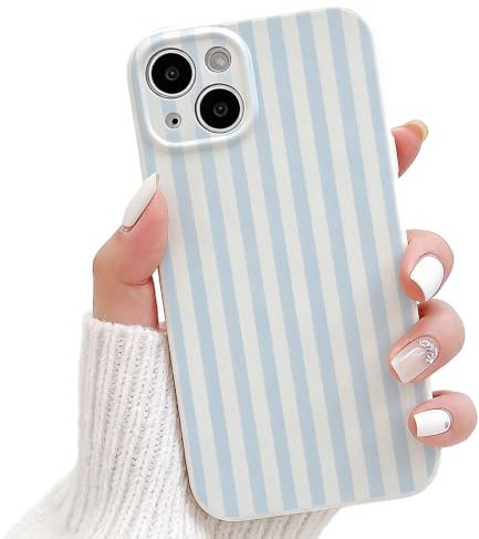 NITITOP for iPhone 13 Case Cute Striped Design, Blue | for Women Girls, Aesthetic Vertical Stripe Line Pattern, Soft TPU Shockproof Cover, Full Camera Protection