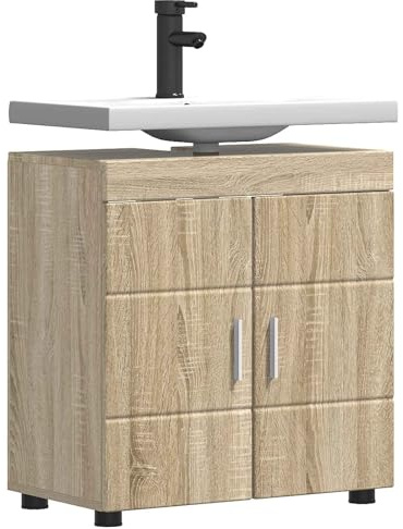 vidaXL Sonoma Oak Engineered Wood Bathroom Cabinet 60 x 34.5 cm - Large Space, Durable and Space Saving for Indoor Use - Assembly Required - Sturdy and Stylish Design for Organising