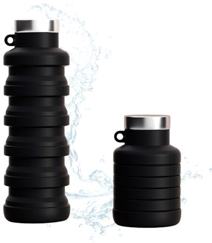 KINDLUME Bouteille d'Eau Pliable 500ml Livrée Avec Mousqueton, Gourde Pliable, Gobelet Pliable, Sans Odeur Et Réutilisable, Design Ultra-Compact (11cm Une Fois Pliée), pour Randonnée, Camping