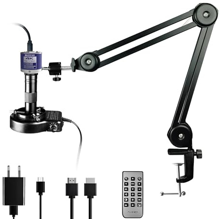 RUZIZAO Digital Mikroskop, 48MP 4K 1080P HDMI Typ-C/USB Industrielle Video Digitales Mikroskop Kamera, 150X Zoom C-Mount Objektiv Klappbarer Ständer LED-Ringlicht Lötmikroskop für Elektronik-Reparatur