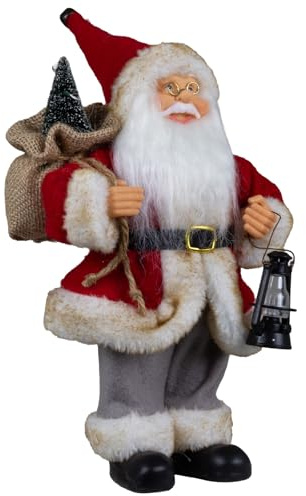 Monopol Christmas Paradise Weihnachtsmann 25cm stehend Santa Claus Dekofigur in rot-grau mit Geschenkensack