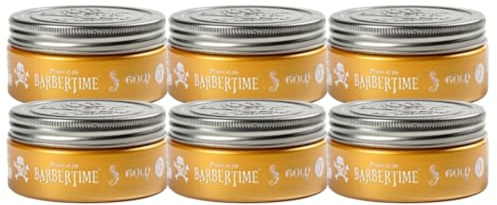 Barbertime Pomade No.3 | Haarstyling Haarwachs für Männer - (6x 150ml) Wasserbasiert | Fester Halt & Hoher Glanz | Gold Million Duft | Kein Verkleben - Langanhaltender Style & Natürlicher Look