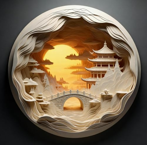 1000 Piece Puzzle for Adults, 3D Visual Cave Jigsaw Puzzles for Adult, 26.6 x 26.6in 1000 Pieces Flat Puzzle, Christmas Birthday Party Home Decor Gifts for Family Friends - 3D-Sunset Pavilion