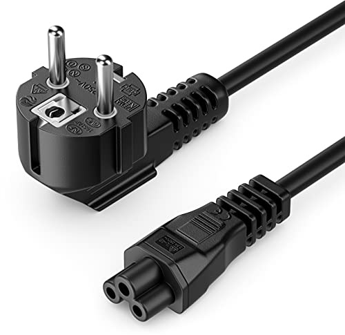 deleyCON 4m Netzkabel IEC C5 Typ F 90° Kleeblattkupplung - Schwarz | Stromkabel, Schutzkontakt Stecker Typ F CEE 7/7 90° gewinkelt auf IEC C5 Buchse, 2,5 Ampere, TV, Monitor, Laptop, Netzteil