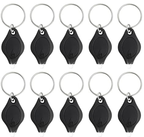 Lethra 10PCS Mini Keyring Torch, Portable LED Keychain Flashlight with Built in Batteries Ultra Bright Compact Pocket Light, Key Ring Torch for Camping Hiking Emergency Use Black