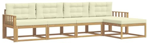 vidaXL Outdoor-Sofagarnitur mit Kissen 4 pcs Weiß und Creme Polyester, Gartenmöbel Set, modern, wetterfest, Sitzgruppe, Ecksofa, Akazienholz, braun, modulare Lounge