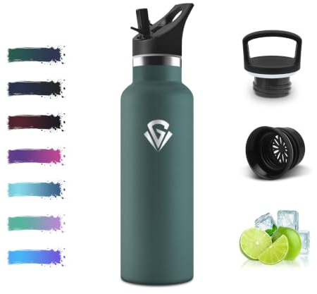 Mulbijeo Botella Agua Niños 500ML, Termo Agua Fria, Ligera, Cantimplora Termica Sin BPA, Botella Térmica de Doble Pared Aislada al Vacío, Cantimplora Inoxidable para Deporte, Oficina, Verde Militar