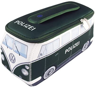 BRISA VW Collection - Volkswagen Neopren Universal-Schmink-Kosmetik-Kultur-Reise-Apotheke-Tasche-Mäppchen-Beutel T1 Bulli Bus (Polizei/Grün/Klein)