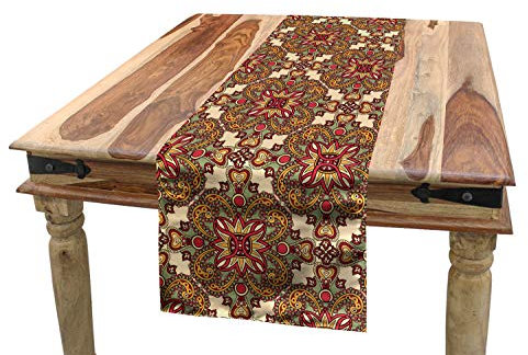 ABAKUHAUS Mandala Tischläufer, Flora Blätter, Esszimmer Küche Rechteckiger Dekorativer Tischläufer, 40 x 225 cm, Orange