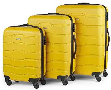 VonHaus Suitcase Set, Mustard 3pc Lightweight Wheeled Luggage, ABS Plastic Carry On or Check in Travel Case, Durable Hard Shell w/ 4 Spinner Wheels, Built in Lock & Handle, Small/Medium/Large Holdall