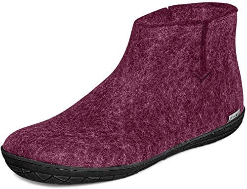 GLERUPS Damen und Herren Indoor und Outdoor Hausschuhe mit Gummisohle (Cranberry) | Bequeme Slipper-Stiefel für Damen und Herren | Kuschelige Herren und Damen Stiefelpantoffeln