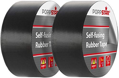 POPPSTAR Cinta aislante y selladora universal autosoldable, LxAxH 10 m x 50 mm x 0,76 mm, negro, juego de 2 rollos