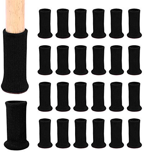 Ezprotekt Stuhlbeinschoner, Stuhlbeine Socken, 24 Stück Möbelsocken, Stuhlbeine, Socken, Elastisch, Dicke Unterseite, Möbelschuhe, rutschfest, Passend für Stuhlbeine von 1 bis 2 Zoll, Schwarz