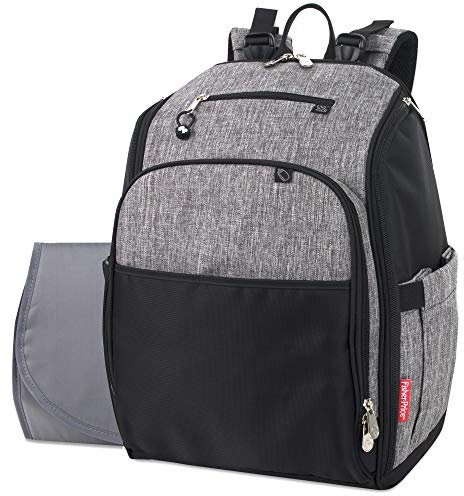 Fisher-Price Großer Wickelrucksack mit Wickelunterlage und Kinderwagengurten, Grau