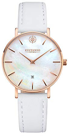 Kistanio Damenuhr Petit Rose Edelstahl Saphirglas mit weißem Lederband RG-PM-L-WH