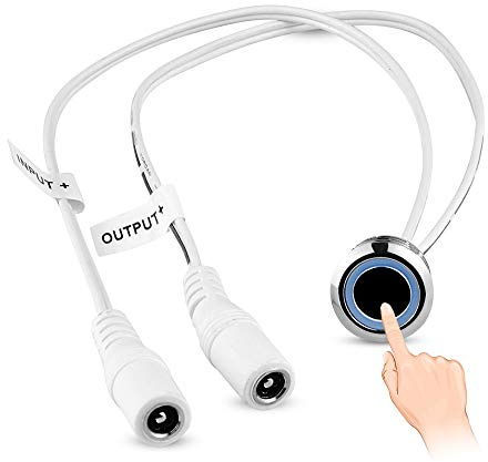 Quentacy Regulador de intensidad LED de 12 V CC, sensor táctil, botón de anillo azul, interruptor de atenuación continuo para tira LED regulable con conector CC de 5,5 x 2,1 mm