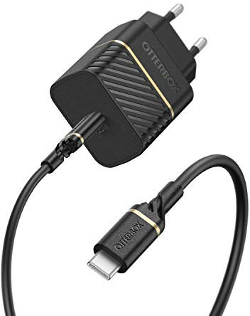 OtterBox Pack USB-C PD EU Chargeur mural 20W + cable USB-C vers USB-C renforcé, Bundle Fast Charger pour Smartphone et Tablette, Testé contre les chutes, robuste, ultra durable, Noir