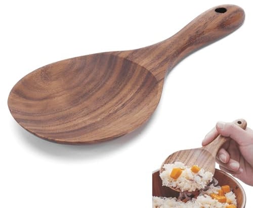 Wooden Rice Spoon,Non Stick Rice Paddle Heat Resistance Serving Spoon, Kitchen Versatile Cooking Spoons Rice Spatula Cookware