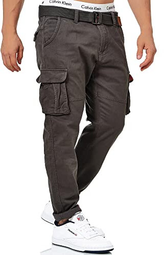 Indicode Herren Mathen Cargohose aus 98% Baumwolle inkl. Gürtel | Cargo Hose für Männer Raven, XL