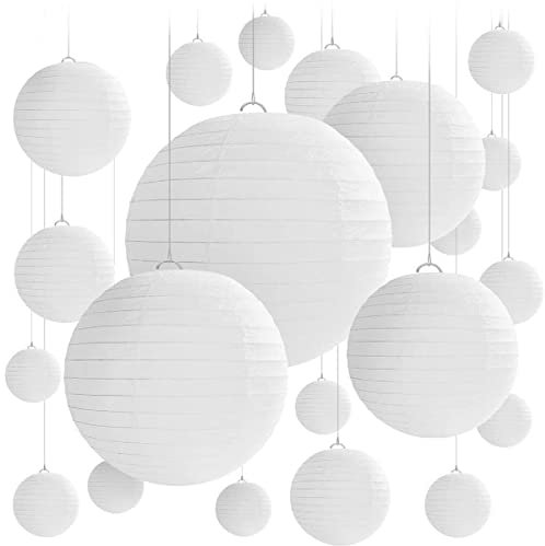 16 Piezas Farolillos Blancos, Redondos de Papel, Linterna China Decorada, Hecho a Mano y Reutilizable, para Decorar Fiestas De Cumpleaños