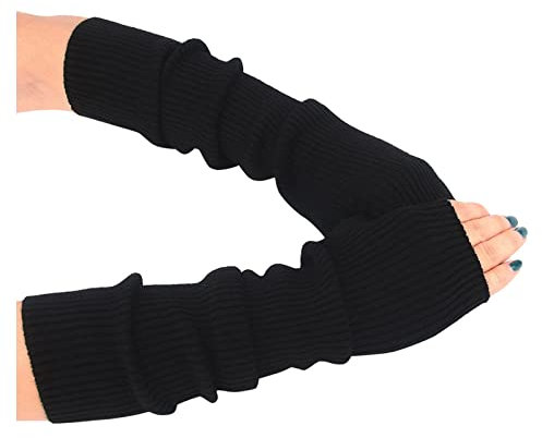 rackbone Fingerlose Handschuhe, Armwärmer, langärmlig, gestrickt, für Damen, Strick, Wolle, Arme, Langarm, gestrickt, Handschuhe, lässig, warm, weich, Damen, Schwarz , One size