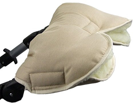 BAMBINIWELT Muff Handwärmer Handschuh für Kinderwagen Buggy mit Lammwolle für warme Hände universal MELIERT (beige MELIERT)