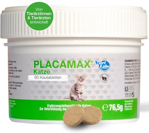 NutriLabs Placamax® Katzen-Tabletten 90 STK. - Gesundheitsprodukte für Katzen - Verdauungstabletten Katze - Nahrungsergänzung für Katzen - Katzen Ergänzungsfutter mit Pankreas-Pulver u.v.m.