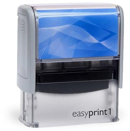 Selbstfärbender Stempel easyprint 1 blau – personalisierbarer Firmenstempel, Namensstempel, Adressstempel oder sonstiger Textstempel – Abdruck ca. 38x14 mm mit bis zu 4 Zeilen