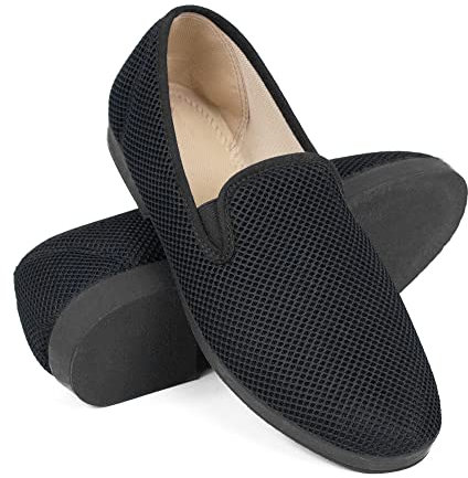 CoboFamily Zapatillas de Casa Hombre Verano Primavera, Zapatos Cómodas Rejilla Cuña Punta Cerrada Multicolor, Suela Caucho Talla 39-46 Fabricado en España (42,410 Negro)