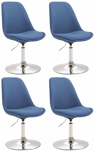 CLP 4er Set Esszimmerstühle Maverick Stoff I höhenverstellbare Lehnstühle I Drehstühle mit Trompetenfuß, Farbe:blau, Gestell Farbe:Chrom