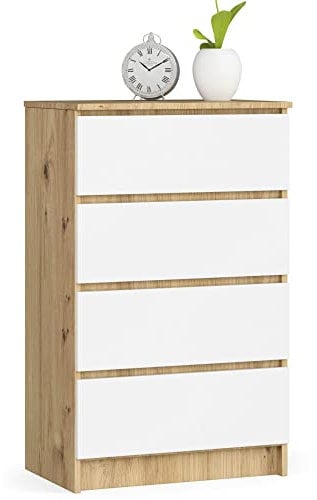 AKORD | Cassettiera K60 a 4 Cassetti | Credenza Alta | Moderna Mobiletto per Soggiorno Sala da Pranzo | Comodino | Piano di lavoro in laminato | 60x99x40cm | Rovere Artigianale