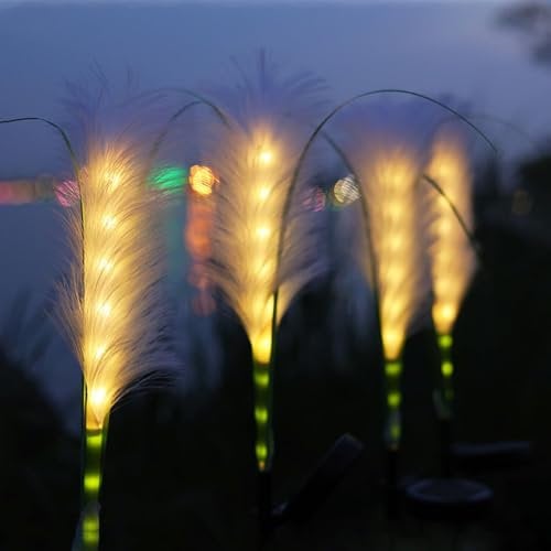 Yeeteesy Solarlampen für Außen 2 Stück, Solar Schilfrohr Leuchten Warmeweiße Gartendeko für Draußen Wasserdichte Deko für Garten Balkon Terrassen Patio Hochzeit (2 Stück * a)